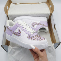 Custom AF 1s Shoes Leopard Print Light Purple