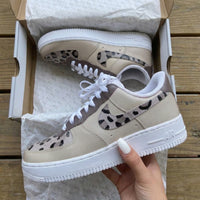 Custom AF 1s Shoes Leopard Print Taupe White