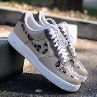 Custom AF 1s Shoes Leopard Print Taupe White