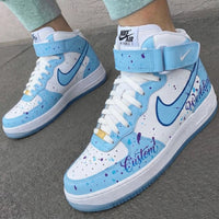 Custom AF 1s Shoes Light Blue and Purple Romance Theme