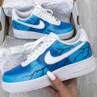 Custom AF 1s Shoes Lightning Cracks Baby Blue Blue