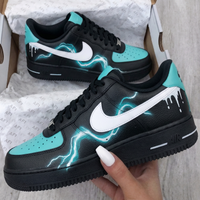 Custom AF 1s Shoes Lightning Drip Black Baby Blue White
