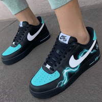 Custom AF 1s Shoes Lightning Drip Black Baby Blue White