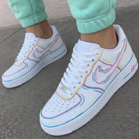 Custom AF 1s Shoes Line Art Design Baby Pink Yellow Baby Blue