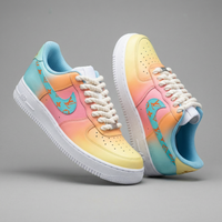 Custom AF 1s Shoes LV Logo Baby Blue Pink Yellow