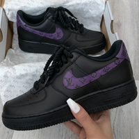 Custom AF 1s Shoes LV Logo Black Purple