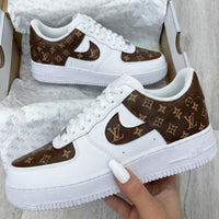 Custom AF 1s Shoes LV Logo Brown White