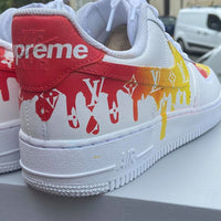 Custom AF 1s Shoes LV Logo Drip Design Red Yellow