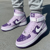 Custom AF 1s Shoes LV Pattern Baby Purple White