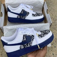 Custom AF 1s Shoes LV Pattern Navy Blue