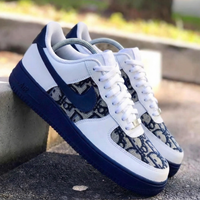 Custom AF 1s Shoes LV Pattern Navy Blue