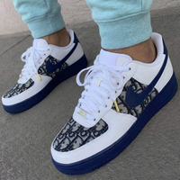 Custom AF 1s Shoes LV Pattern Navy Blue