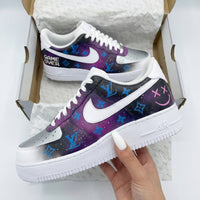 Custom AF 1s Shoes LV Pattern Purple Blue