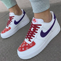 Custom AF 1s Shoes LV Pattern Red Purple