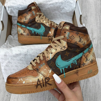 Custom AF 1s Shoes LV Pattern Teal Brown