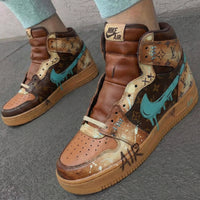 Custom AF 1s Shoes LV Pattern Teal Brown
