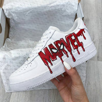 Custom AF 1s Shoes Marvel Drip Red Spider - Man Eyes White