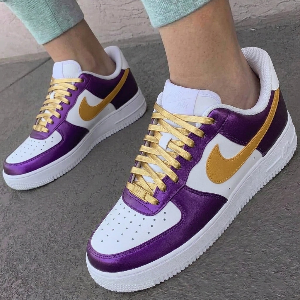 Custom AF 1s Shoes Metallic Purple Gold