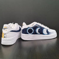 Custom AF 1s Shoes Moon Sun Motif in Navy with Yellow Accents
