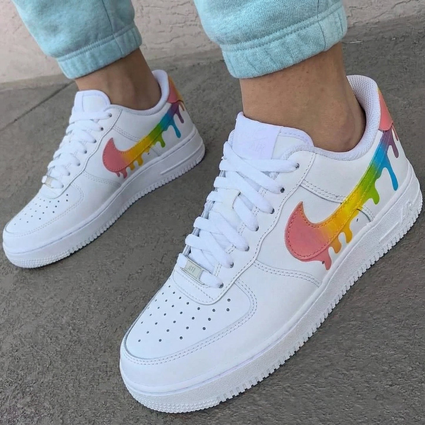 Custom AF 1s Shoes Multicolored Drip Style Pink Shade