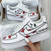 Custom AF 1s Shoes Naruto Pattern Black Red
