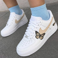 Custom AF 1s Shoes Natural Beige Butterfly Wings Design