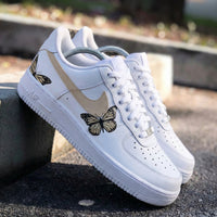 Custom AF 1s Shoes Natural Beige Butterfly Wings Design
