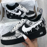 Custom AF 1s Shoes Obsidian Silver Butterflies