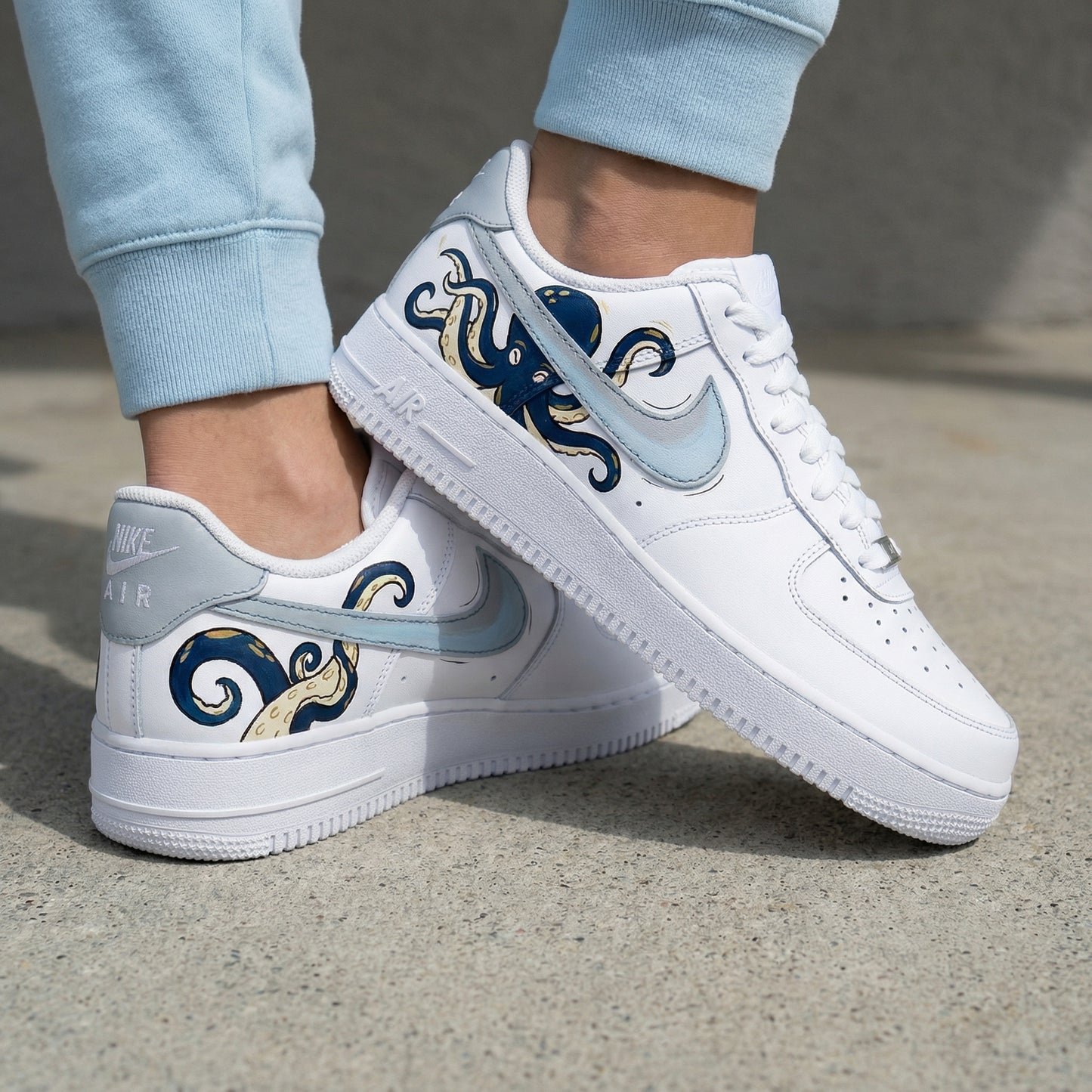 Custom AF 1s Shoes Octopus Pattern Dark Blue