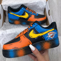 Custom AF 1s Shoes OKC Logo Cartoon Style Blue Orange Black
