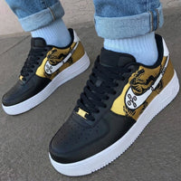 Custom AF 1s Shoes OVO Dinosaur Pattern Black Gold