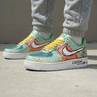 Custom AF 1s Shoes Paint - Splatter Design Baby Blue Orange Yellow