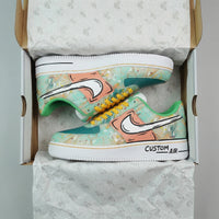 Custom AF 1s Shoes Paint - Splatter Design Baby Blue Orange Yellow
