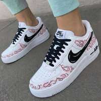 Custom AF 1s Shoes Paisley Pattern Black Baby Pink
