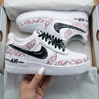 Custom AF 1s Shoes Paisley Pattern Black Baby Pink