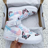 Custom AF 1s Shoes Pastel Butterfly in Pink and Blue