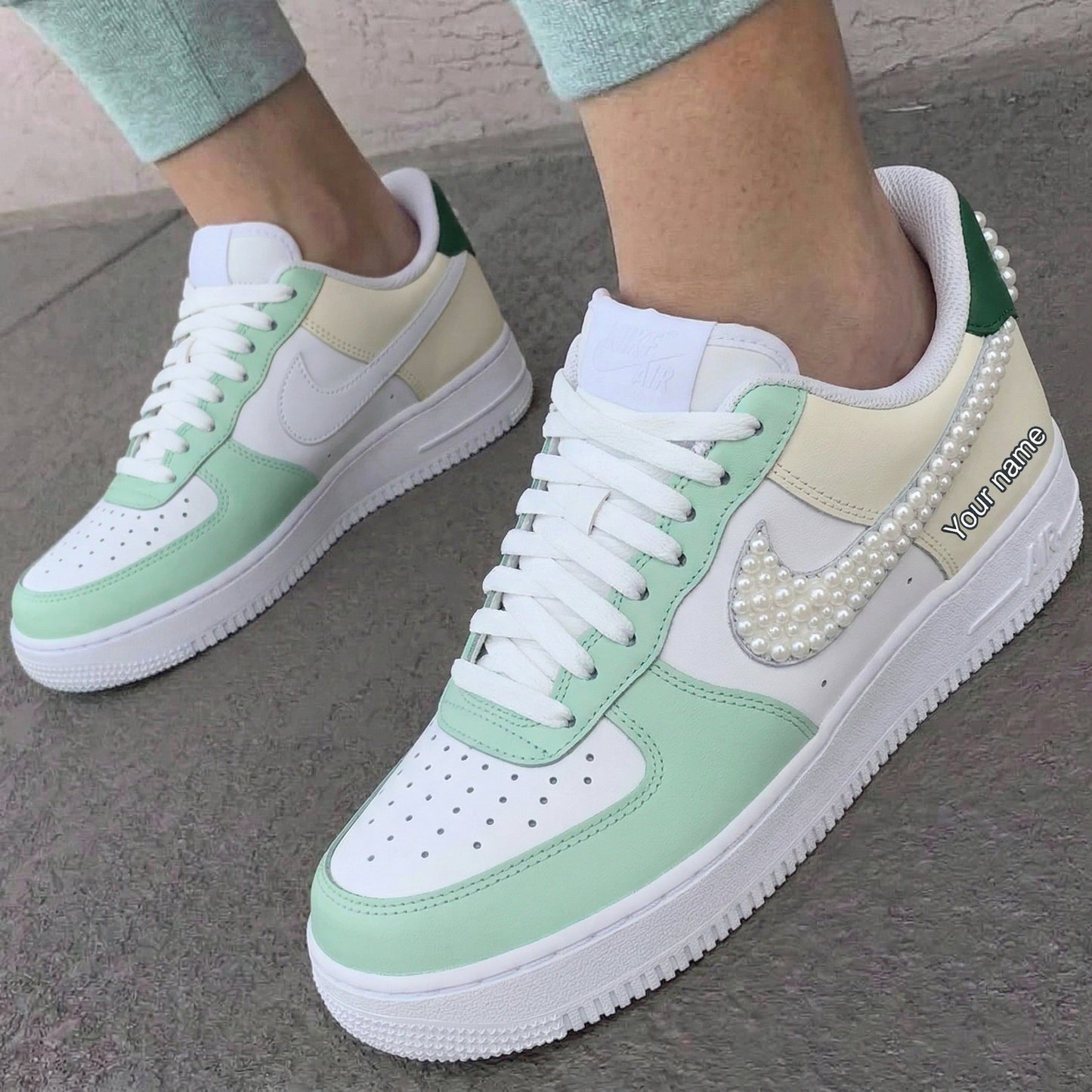 Custom AF 1s Shoes Pearl Mint Green Cream