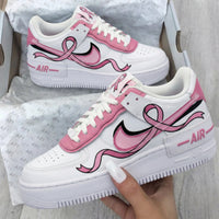 Custom AF 1s Shoes Pink Ribbon Theme Baby Pink