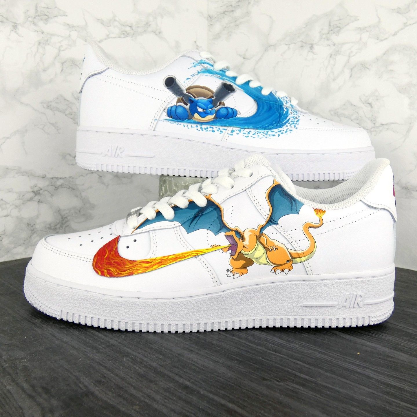 Custom AF 1s Shoes Pokemon Adventure Theme Orange Blue