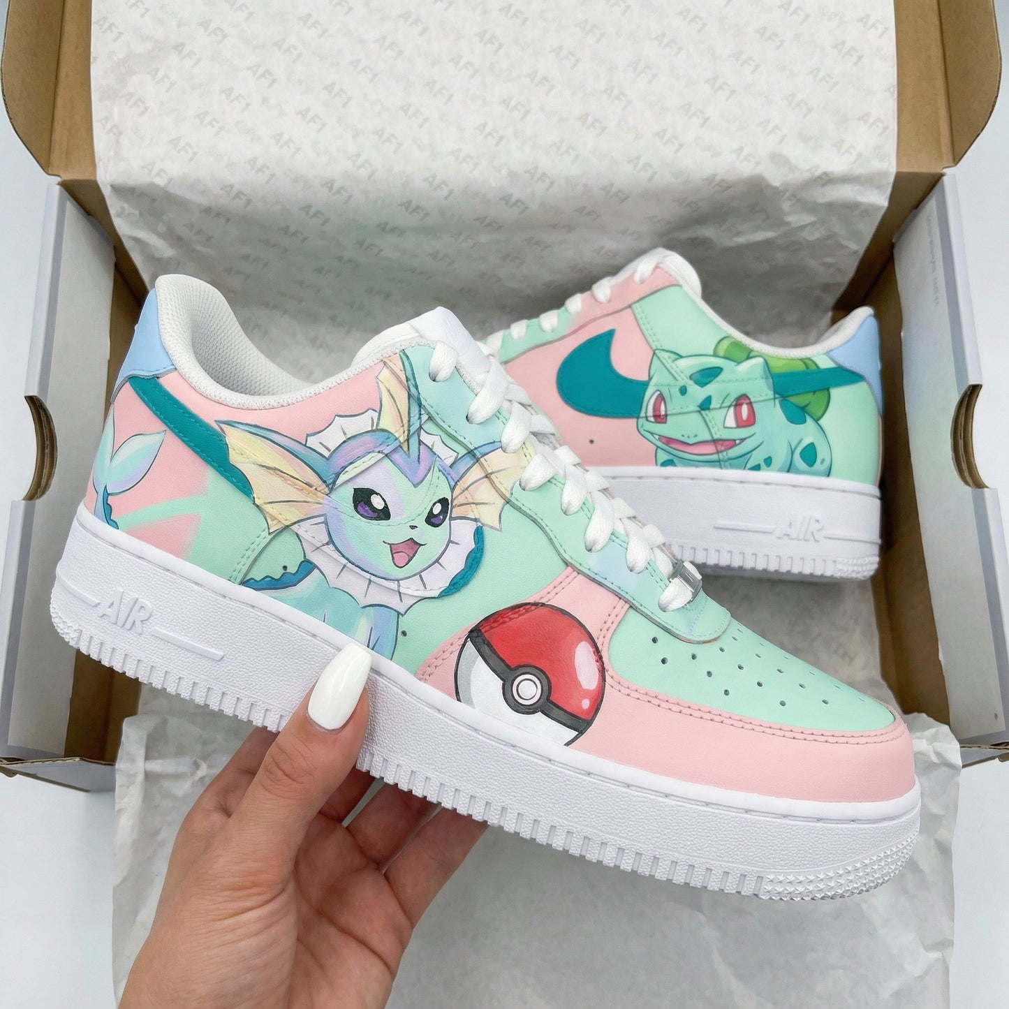 Custom AF 1s Shoes Pokemon Theme Baby Pink Mint Green