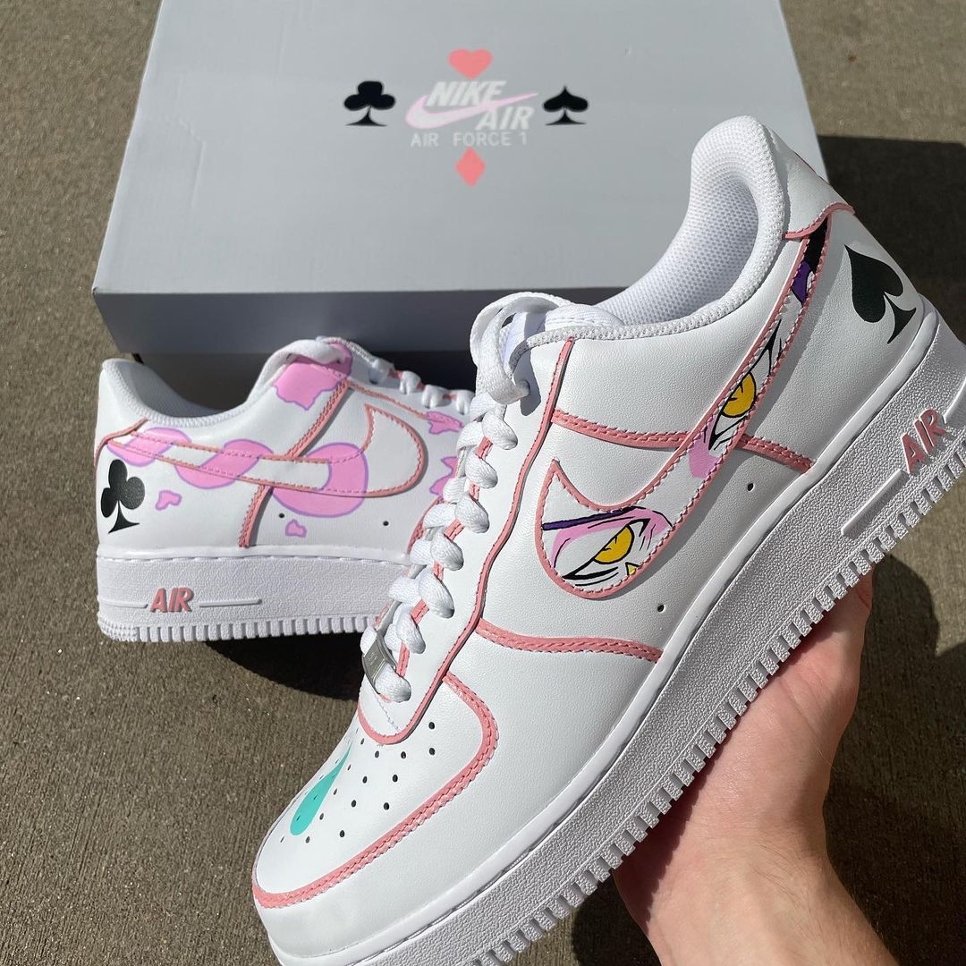 Custom AF 1s Shoes Poker Theme Pink Teal