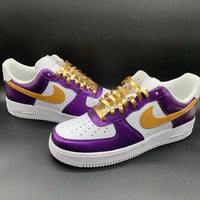 Custom AF 1s Shoes Purple and Gold with White