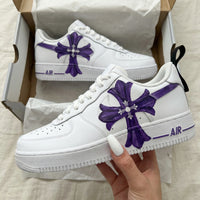 Custom AF 1s Shoes Purple Cross Flowers White Purple