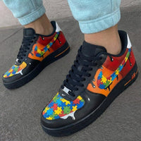 Custom AF 1s Shoes Puzzle Pattern Black Red