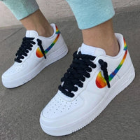 Custom AF 1s Shoes Rainbow Swoosh Black Laces