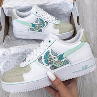 Custom AF 1s Shoes Rick Sanchez Cartoon Light Green Beige