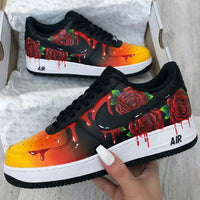 Custom AF 1s Shoes Rose Pattern Orange Black