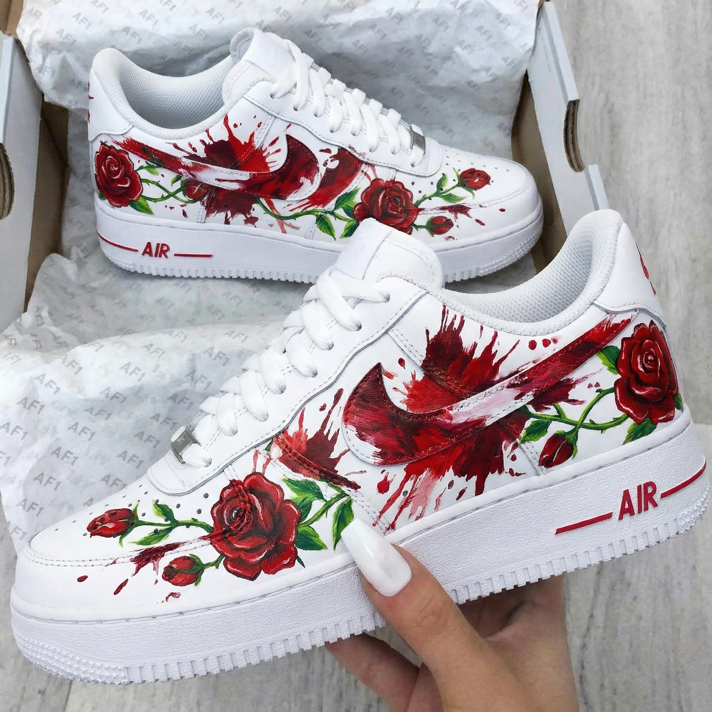 Custom AF 1s Shoes Rose Pattern Red Green