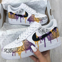 Custom AF 1s Shoes Rose Pattern Yellow Purple