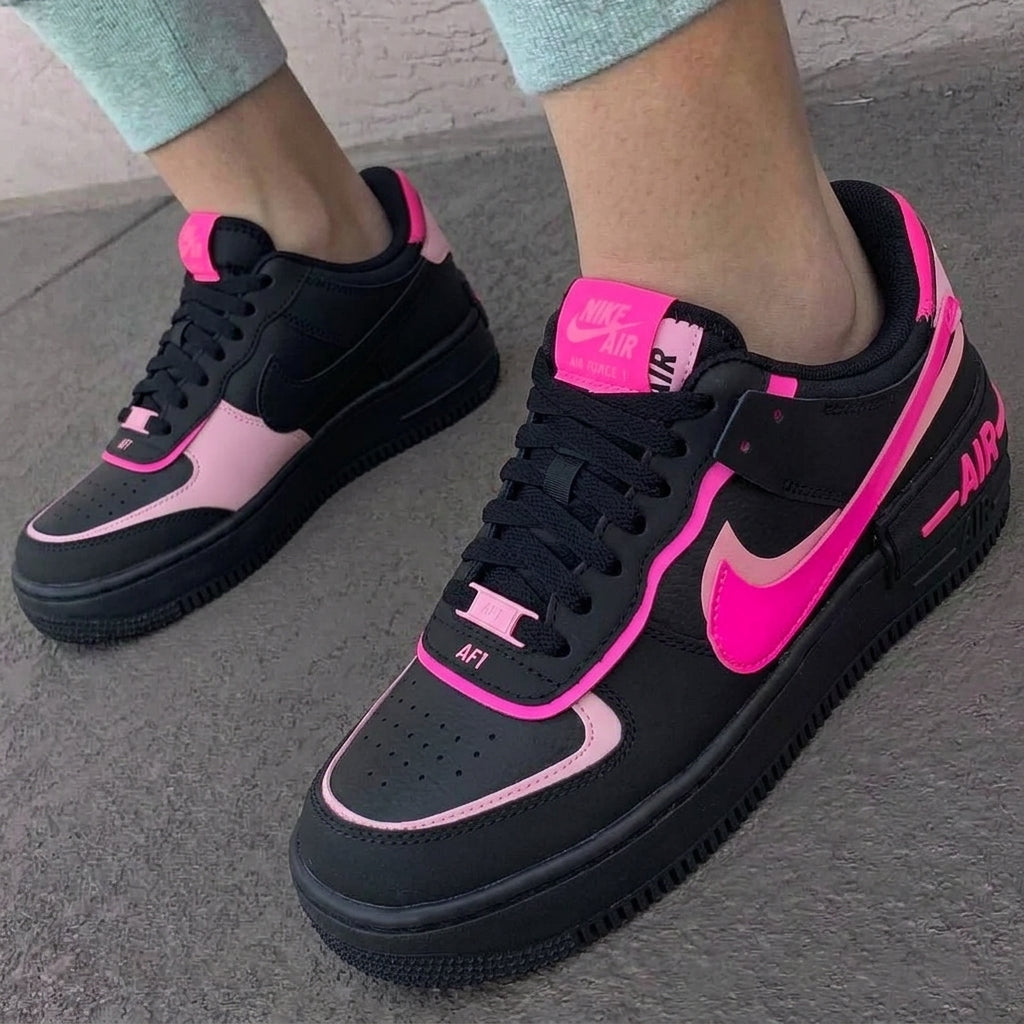 Custom AF 1s Shoes Shadow Black Neon Pink Baby Pink